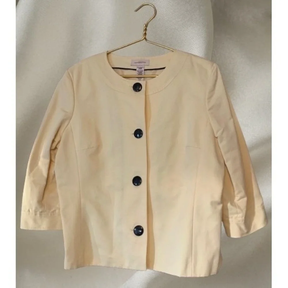 COVINGTON‎ Womens Pale Yellow Cropped Collarless Jacket Blazer XL EG - Picture 2 of 8